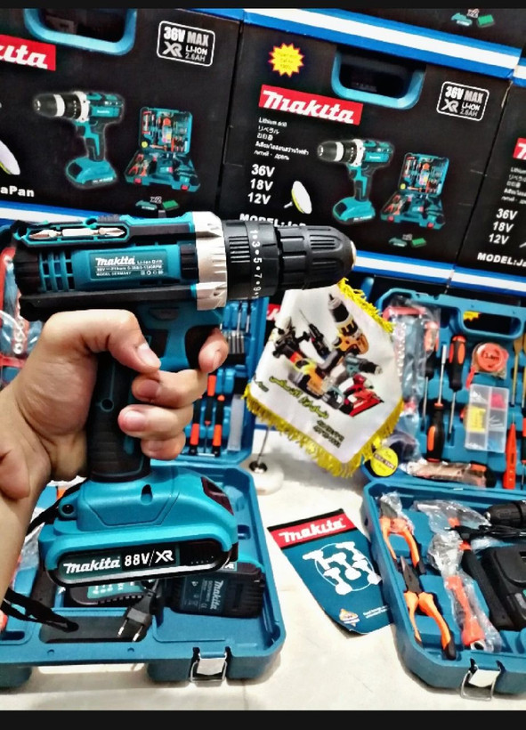 دریل شارژی ماکیتاmakita88 V پک کامل لوازم باتری 5سلولی